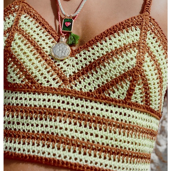 NWT Zara Brown and Light Green Crochet Crop Top - Picture 2 of 7